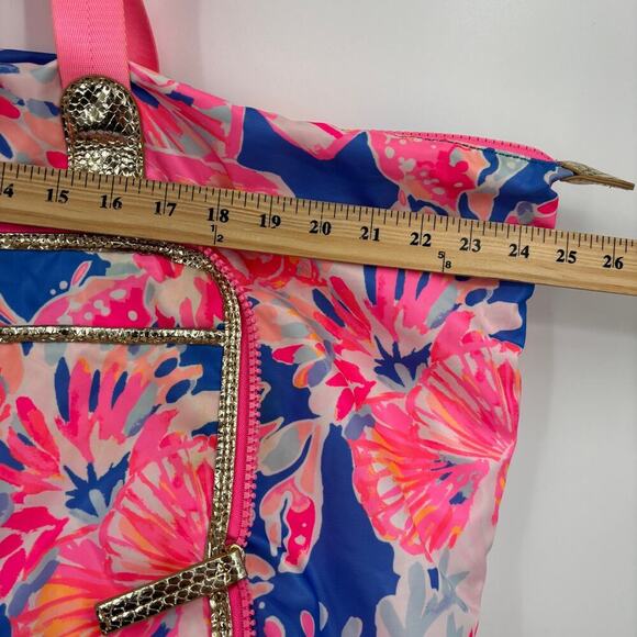 Lilly Pulitzer Wanderlust Packable Tote Extra Large Bay Dreamin Pink Blue Travel - Picture 9 of 14